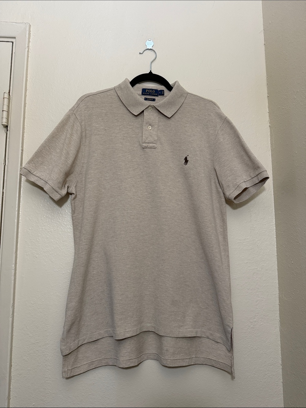Men’s Polo by Ralph Lauren Preppy Light Beige Short-Sleeve Polo Shirt Size L
